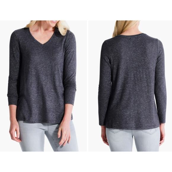 NZT Nic + Zoe Sweet Dreams Heathered Top WMNS S Gray V-Neck Pullover Long Sleeve - Picture 3 of 9
